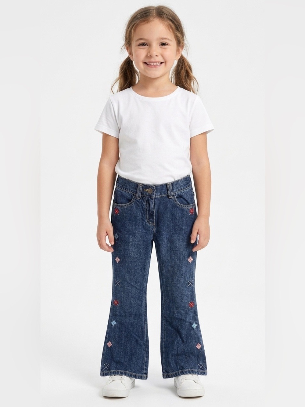 Gymboree Dark Blue Flare Jeans with Red & Light Blue Embroidery Sz 6 NWT